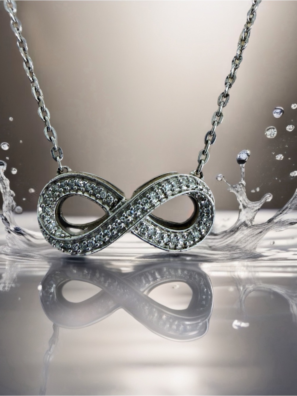 Sterling Silver Infinity Pendant Necklace with Diamond chips